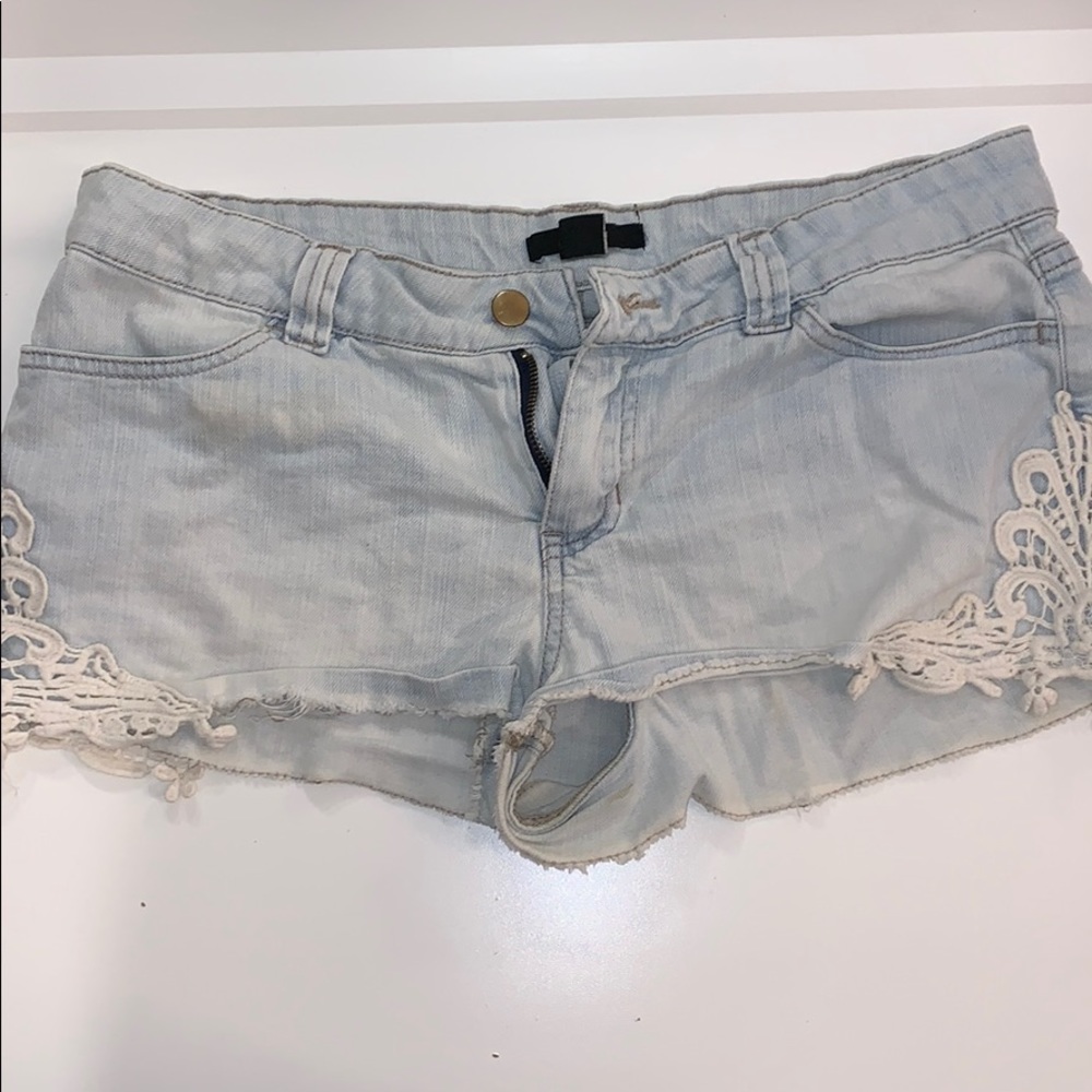 Lace-Detail Jean Shorts